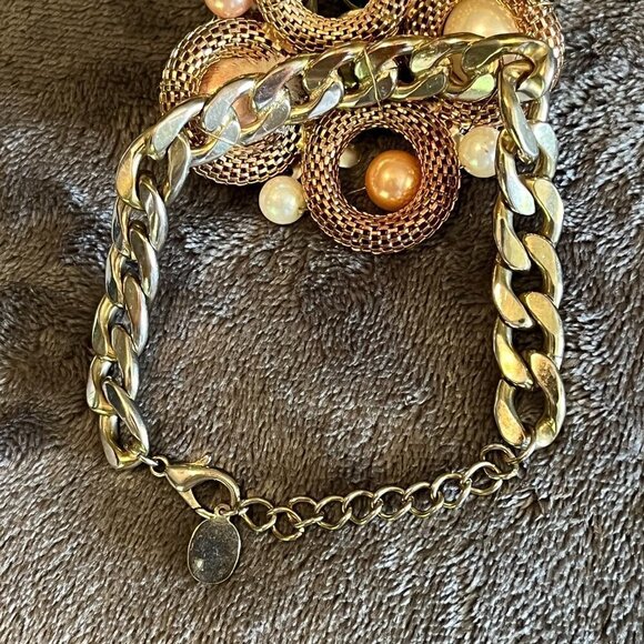 Vintage Big Pearl Gemstone Bauble Adjustable Chunky Chain Bracelet EFM - Picture 7 of 9